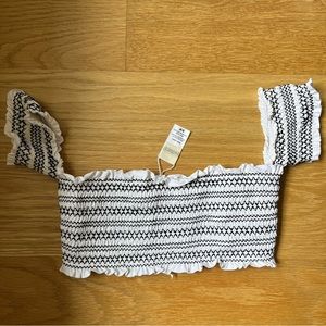 L*SPACE Black and White Crinkle Bikini Top